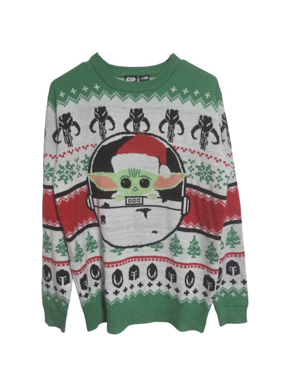 Star Wars Mandalorian Grogu Ugly Christmas Sweater Size Medium Baby Yoda Green
